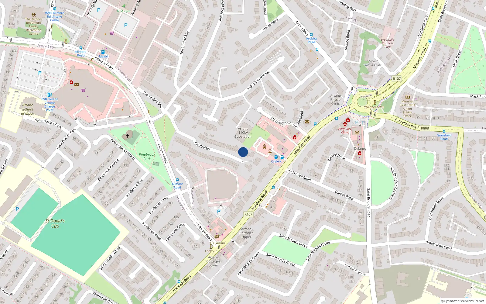Overhead map showing the location of 20 Castleview, Dublin 5