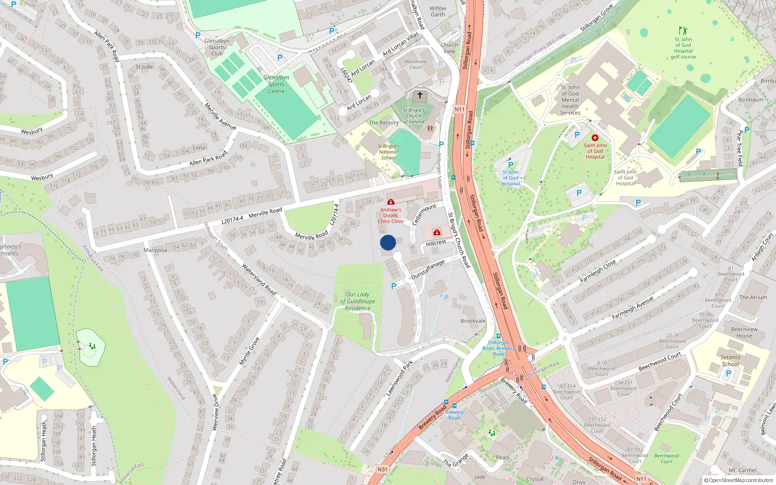 Overhead map showing the location of 20 Cedarmount Apts, St Brigids Church Road, Stillorgan
