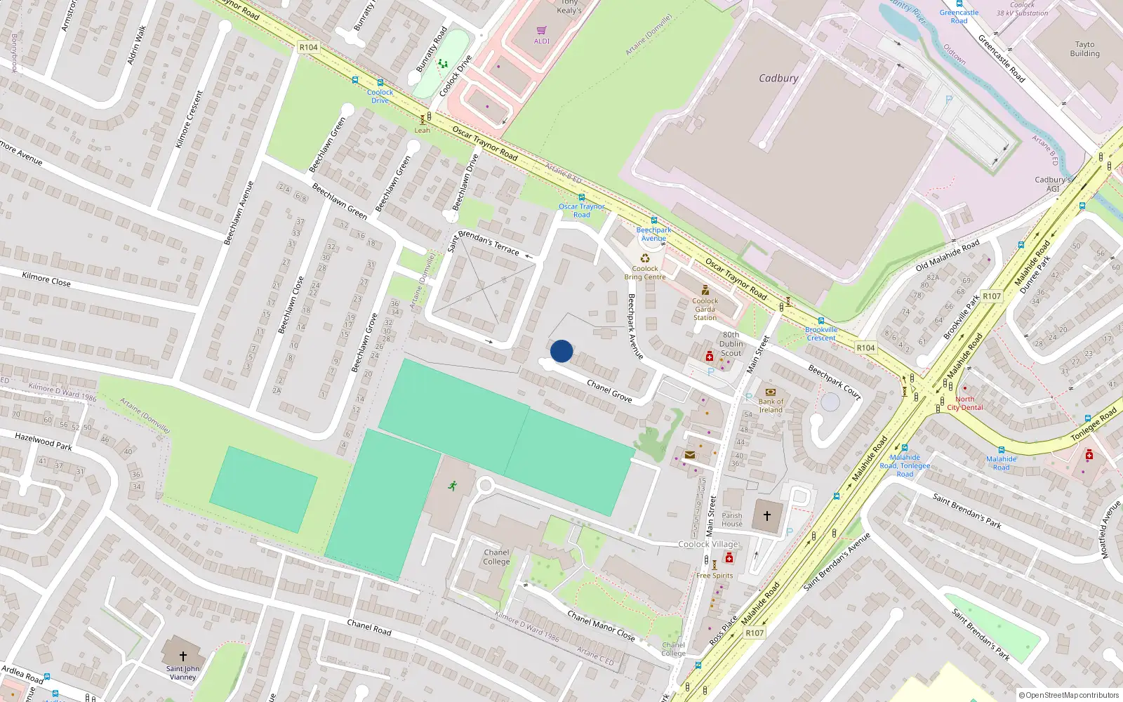 Overhead map showing the location of 20 Chanel Grove, Coolock, Dublin 5