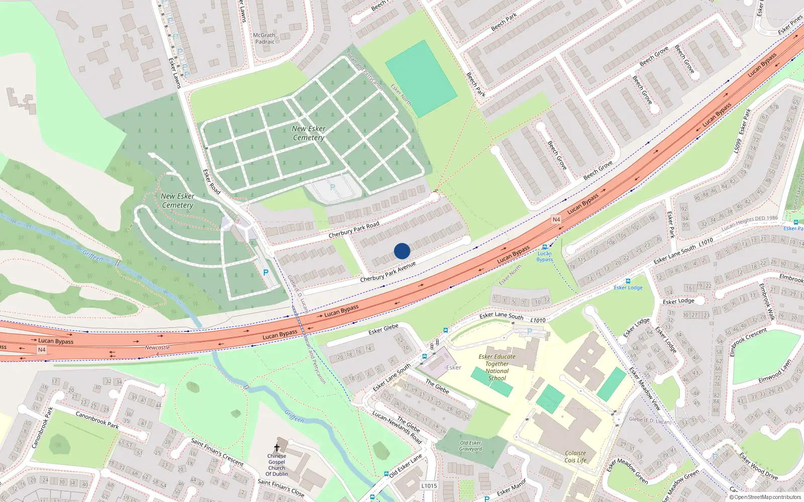 Overhead map showing the location of 20 Cherbury Park Avenue, Lucan