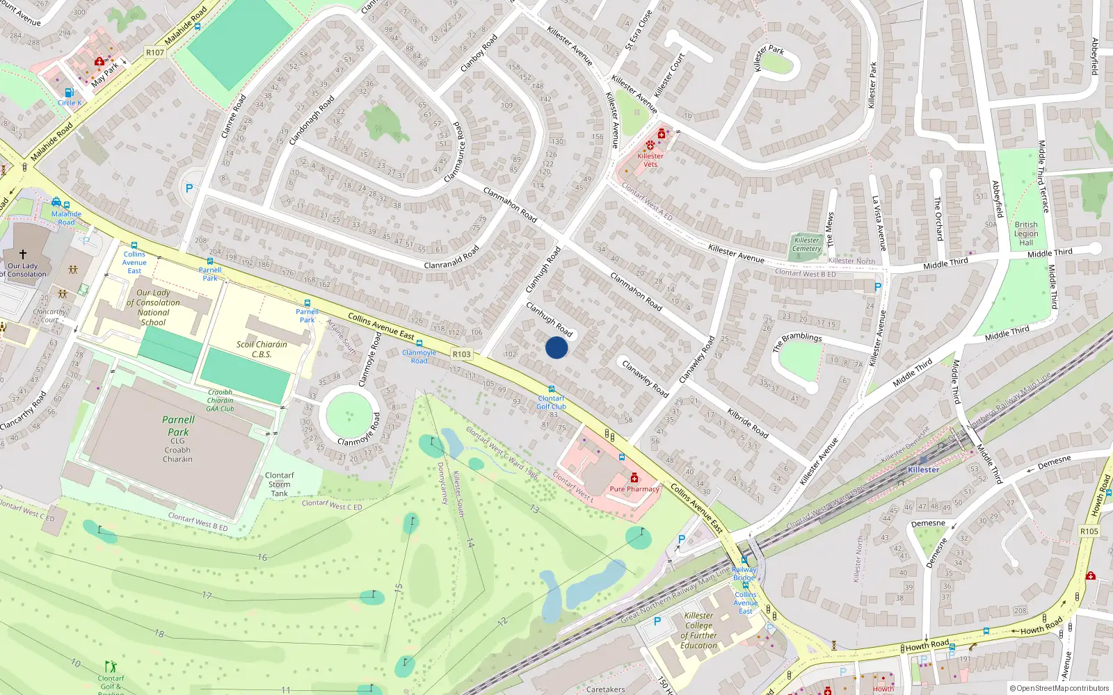 Overhead map showing the location of 20 Clanhugh Road, Killester, Dublin