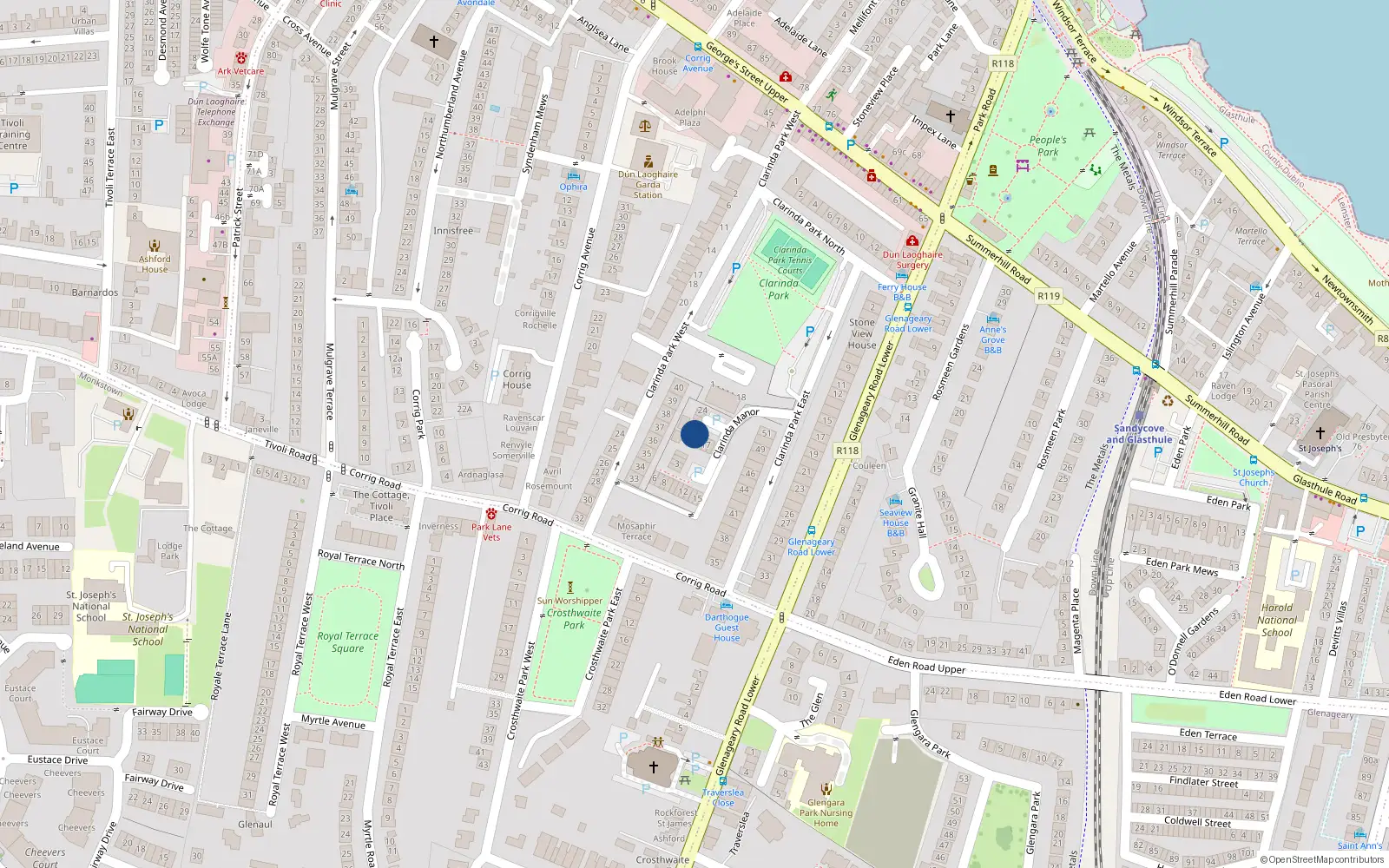 Overhead map showing the location of 20 Clarinda Manor, Dublin