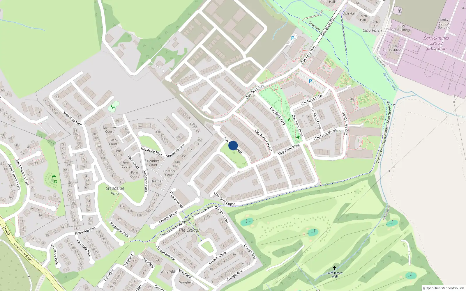 Overhead map showing the location of 20 Clay Farm Green, Kilgobbin