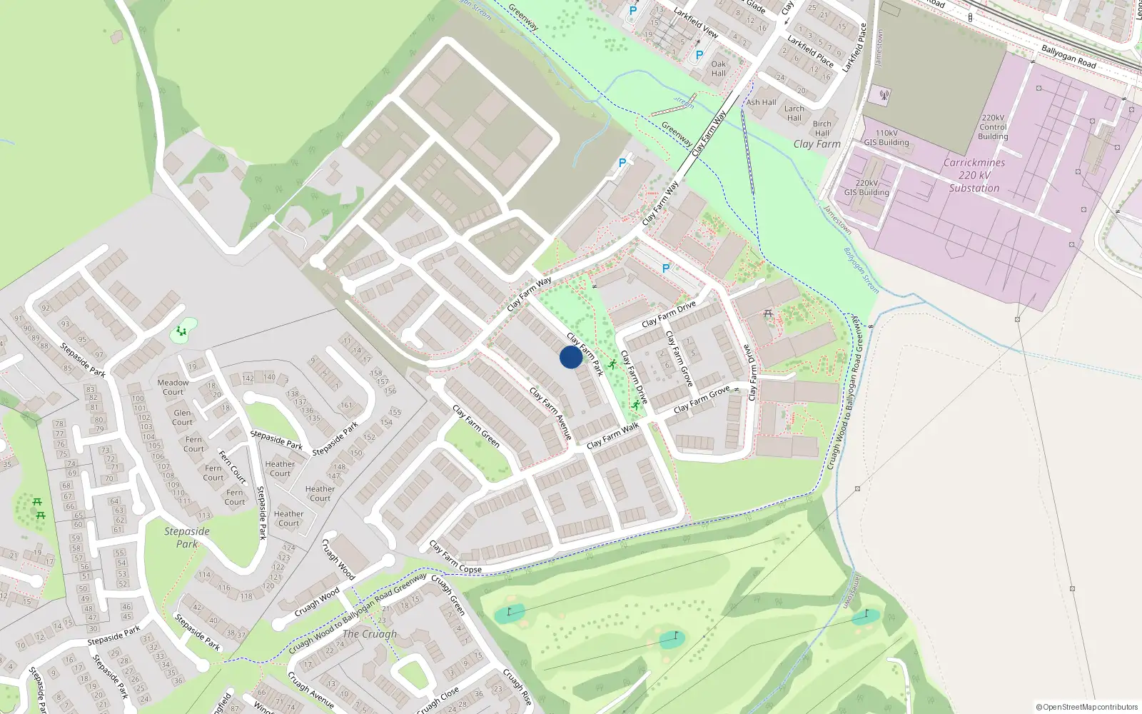 Overhead map showing the location of 20 Clay Farm Park, Kilgobbin