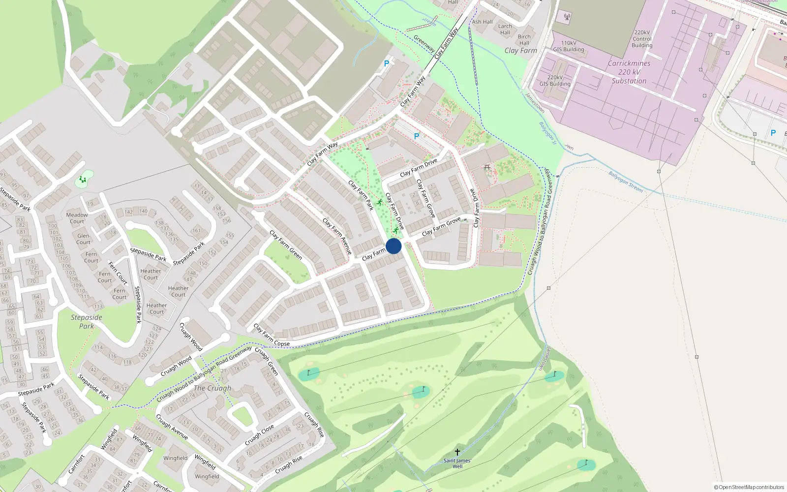 Overhead map showing the location of 20 Clay Farm Walk, Kilgobbin