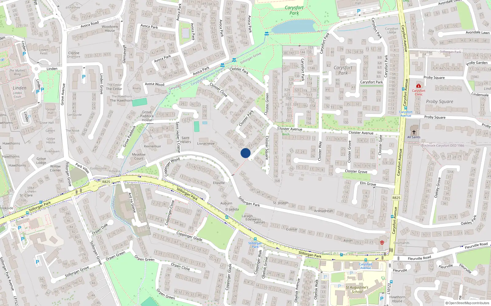 Overhead map showing the location of 20 Cloister Square, Blackrock