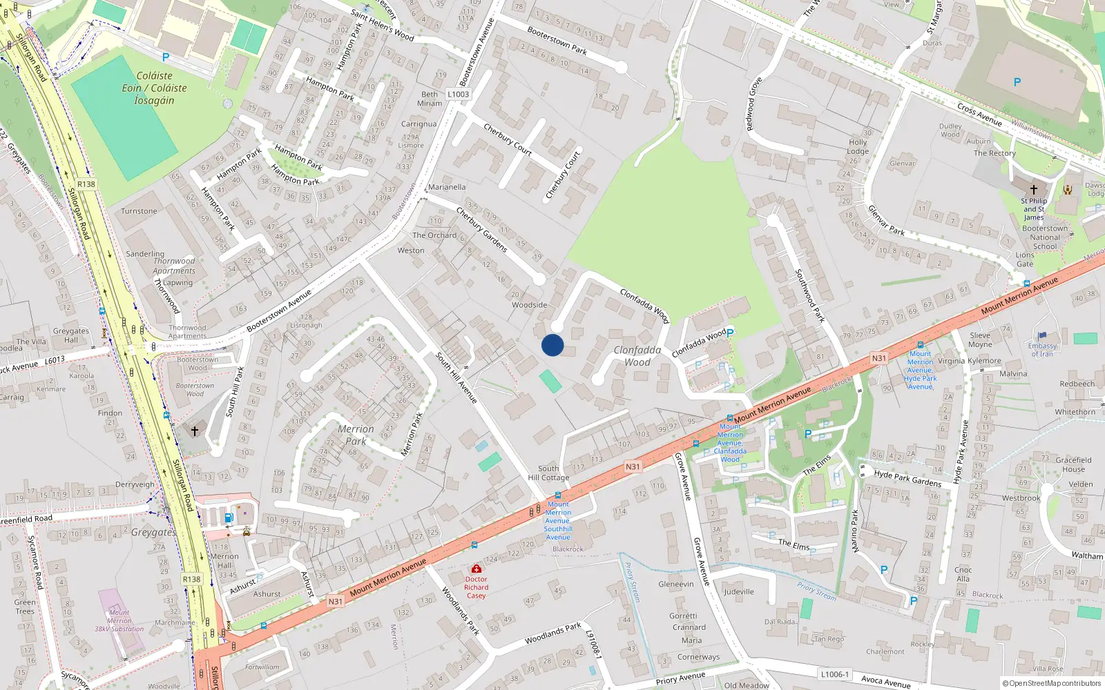 Overhead map showing the location of 20 Clonfadda Wood, Blackrock