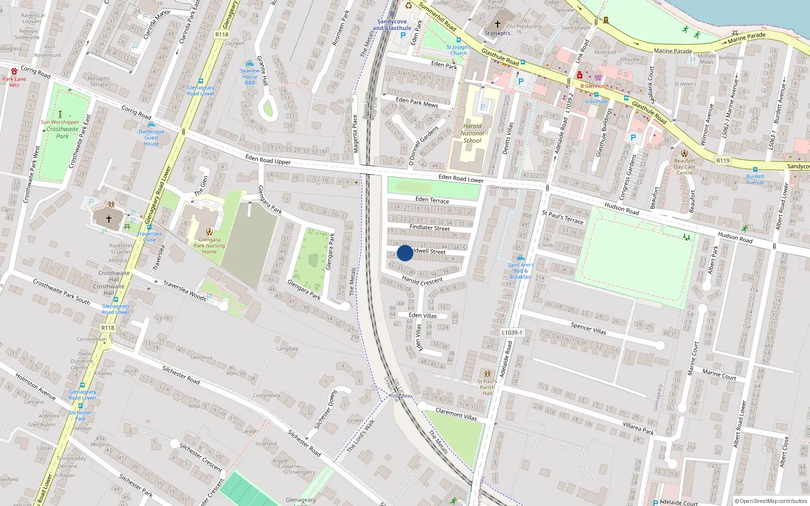 Overhead map showing the location of 20 Coldwell Street, Dublin
