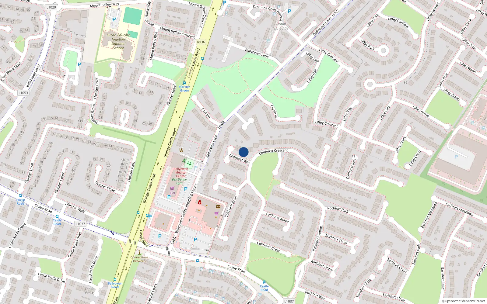Overhead map showing the location of 20 Colthurst Way, Lucan, Co Dublin