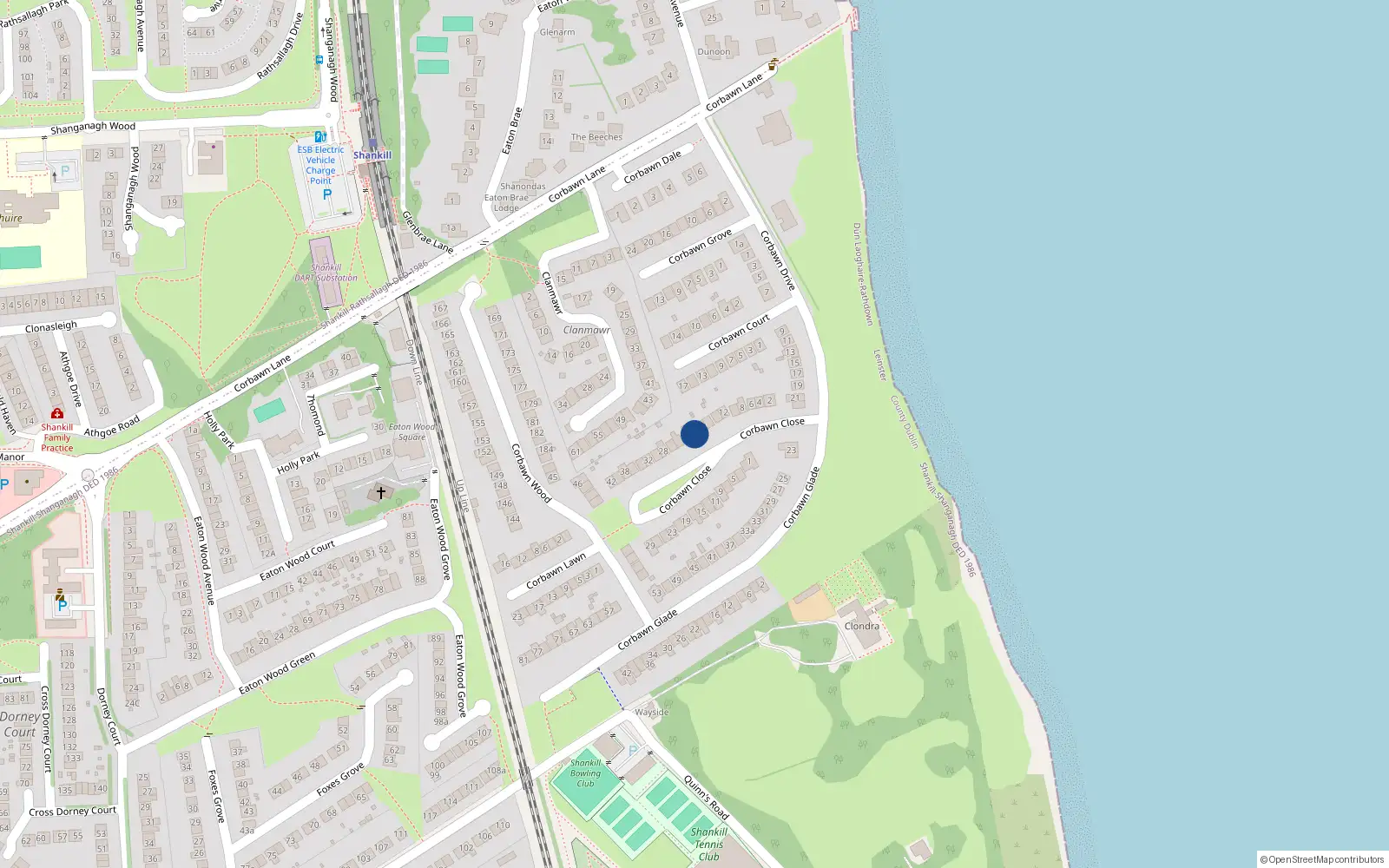 Overhead map showing the location of 20 Corbawn Close, Dublin 18