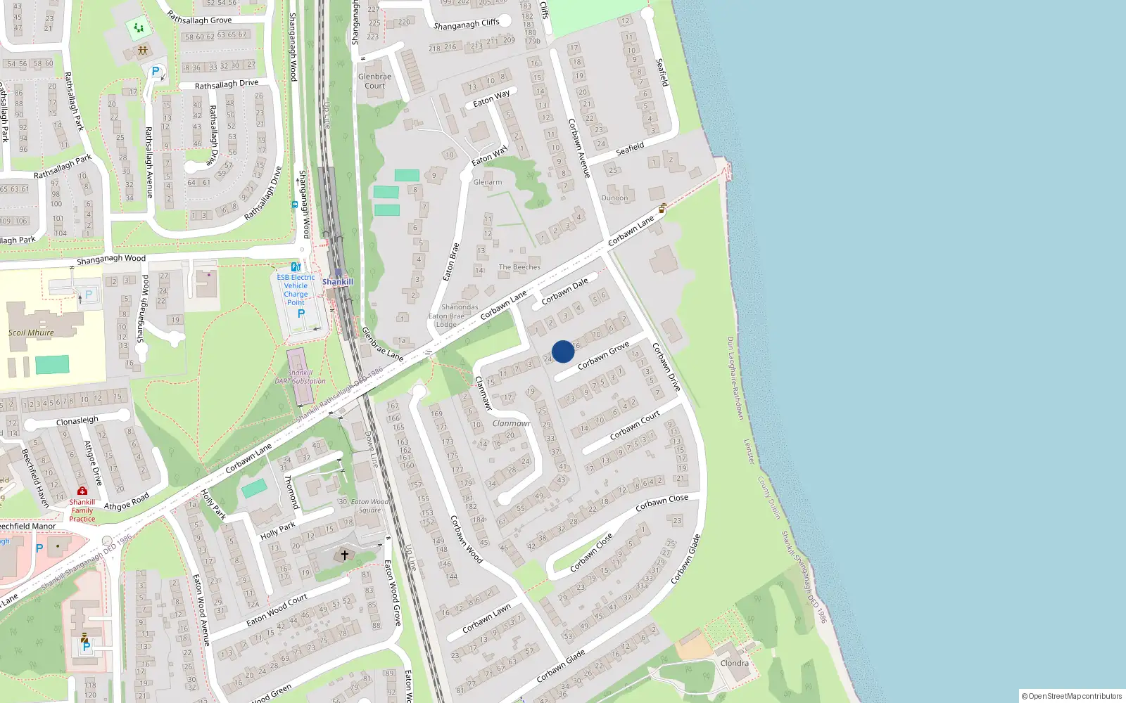 Overhead map showing the location of 20 Corbawn Grove, Dublin