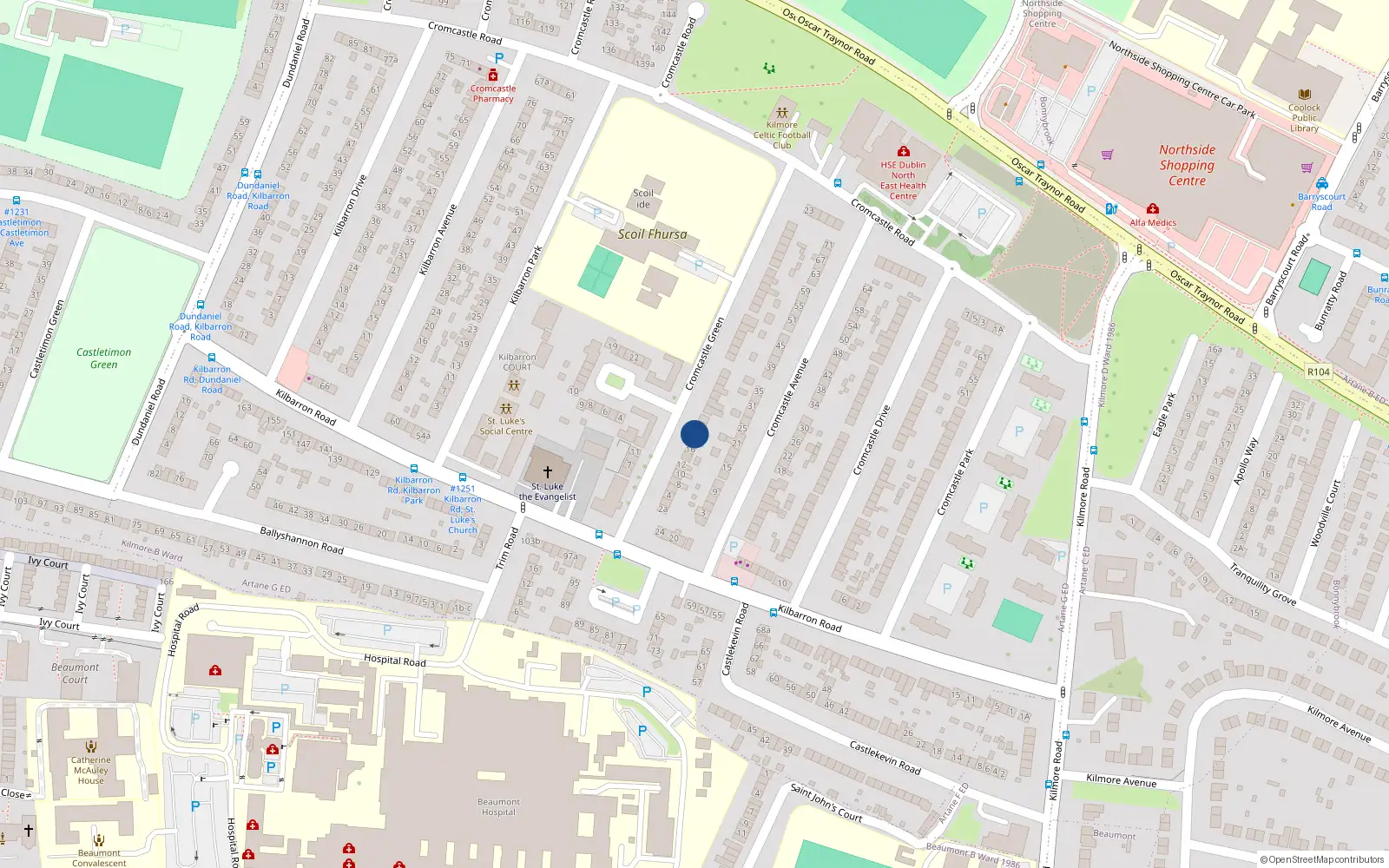 Overhead map showing the location of 20 Cromcastle Green, Kilmore West, Coolock Dublin 5