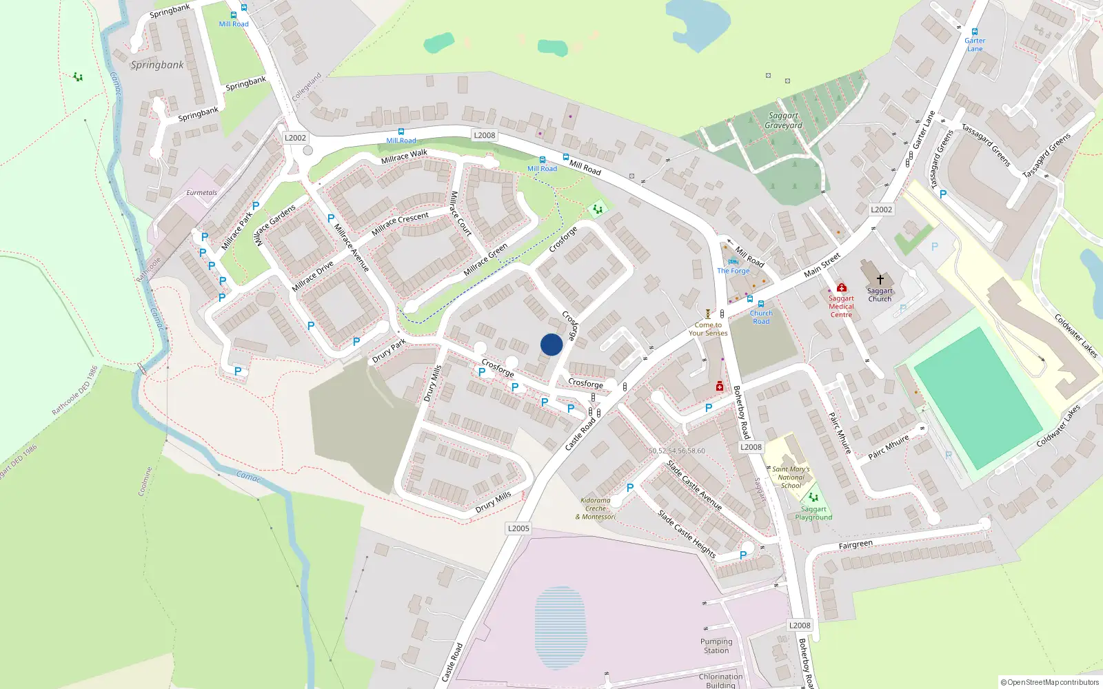 Overhead map showing the location of 20 Crosforge, Saggart