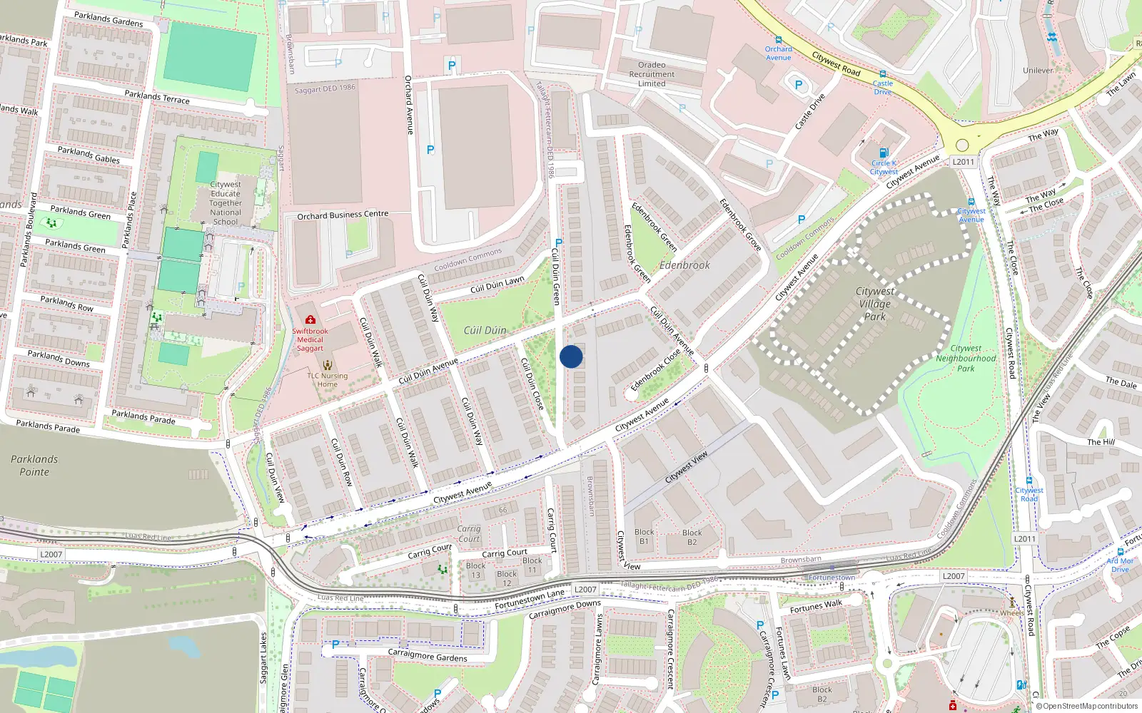Overhead map showing the location of 20 Cúil Duin Green, Cúil Dúin