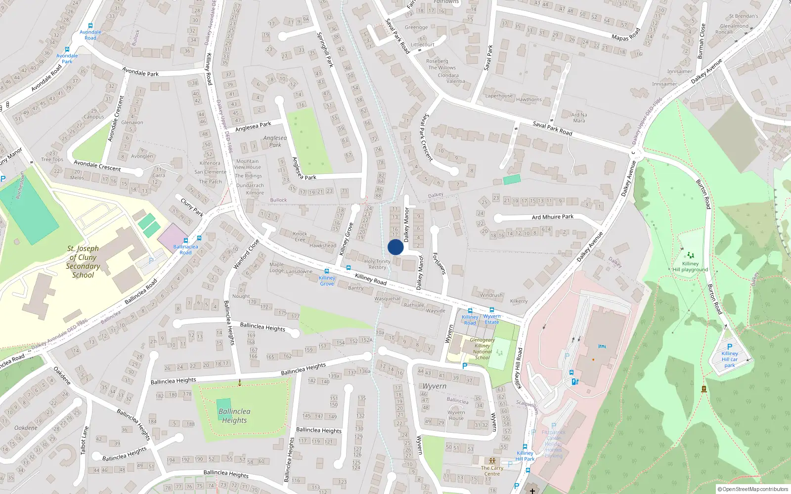 Overhead map showing the location of 20 Dalkey Manor, Dalkey