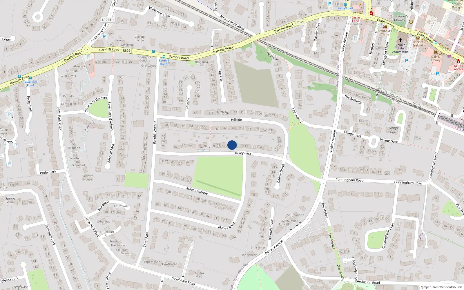 Overhead map showing the location of 20 Dalkey Park, Dalkey, Co Dublin