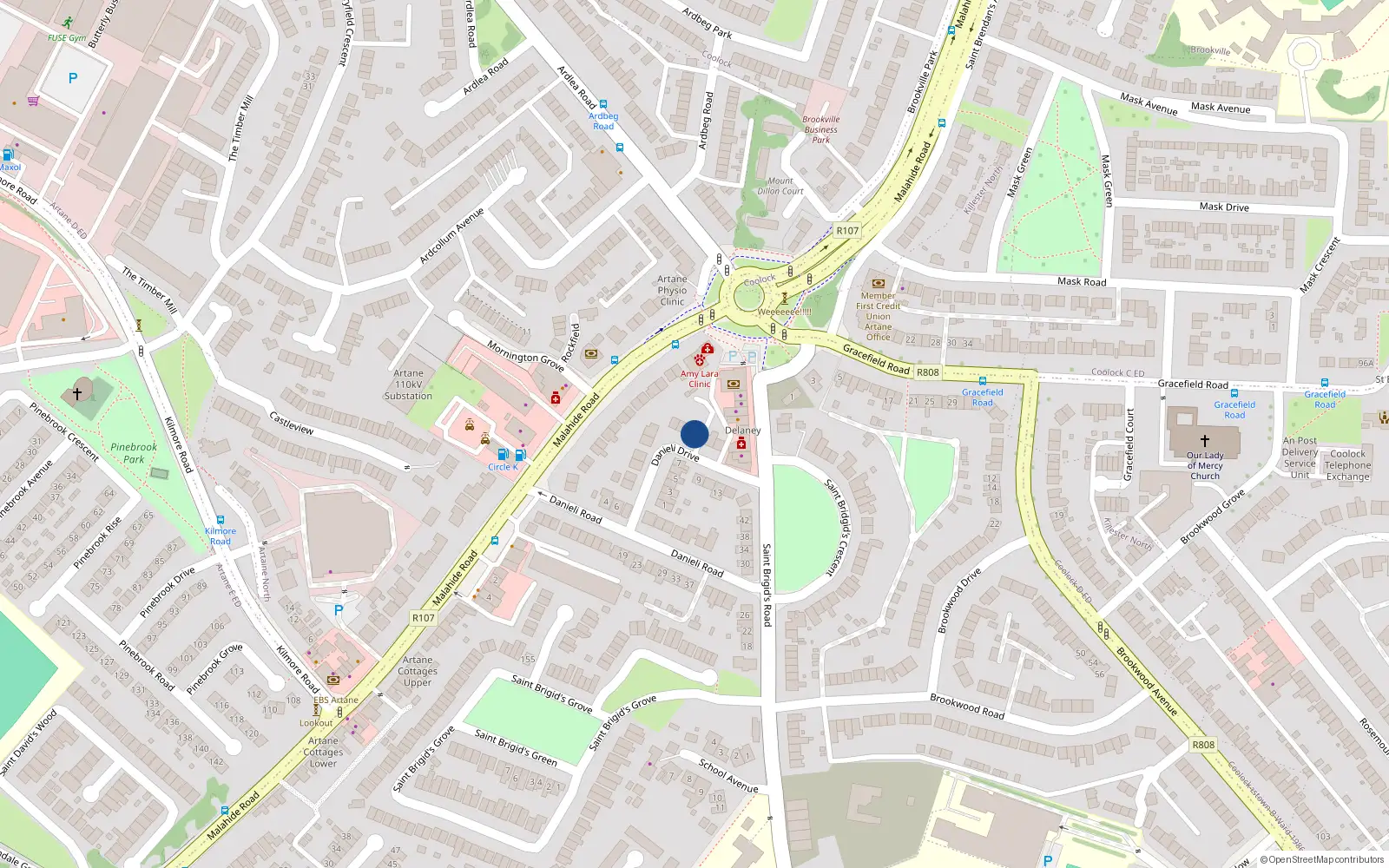 Overhead map showing the location of 20 Danieli Drive, Dublin 5