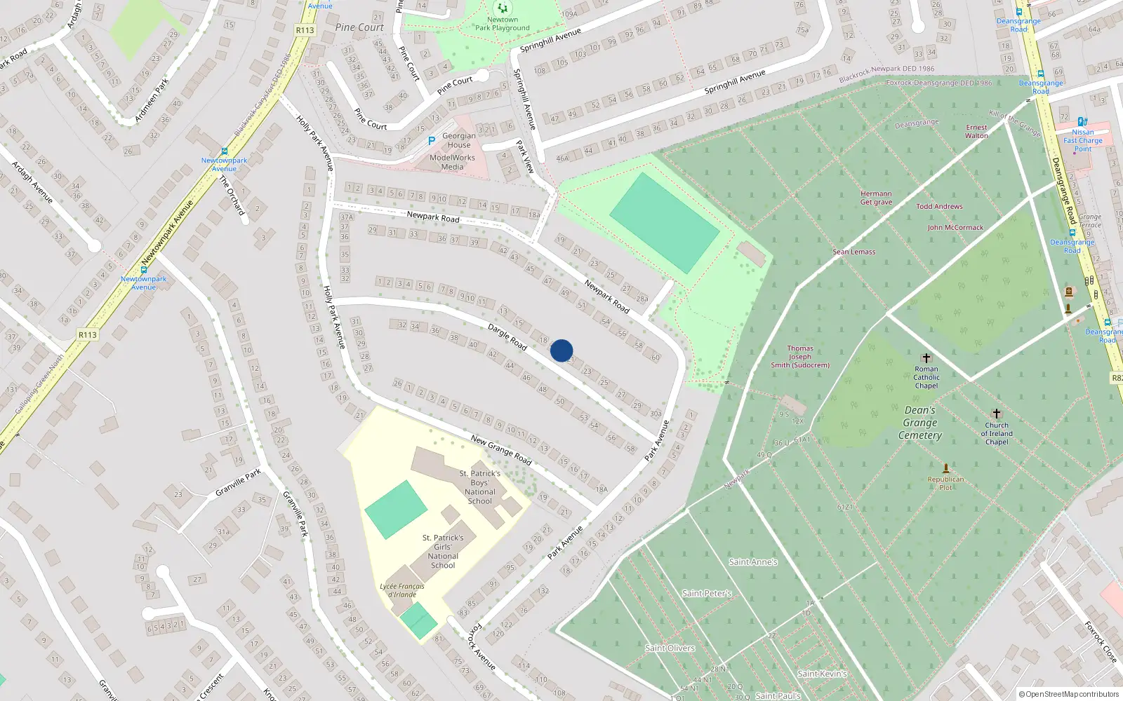 Overhead map showing the location of 20 Dargle Road, Blackrock