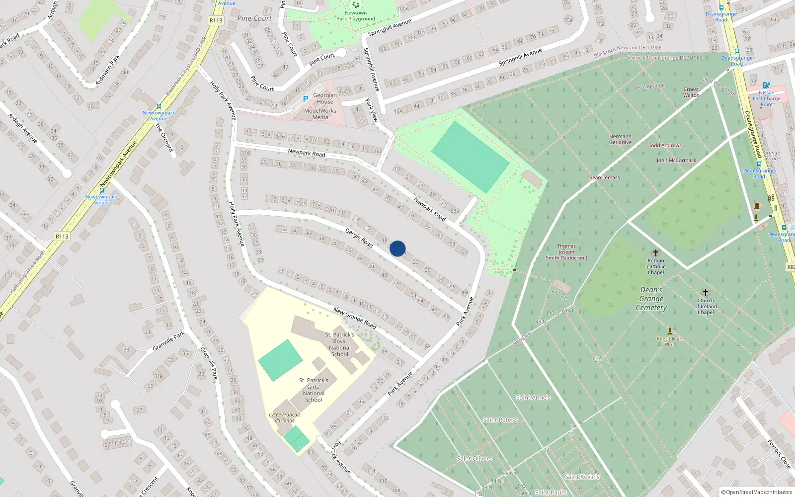 Overhead map showing the location of 20 Dargle Road, Blackrock, Co Dublin