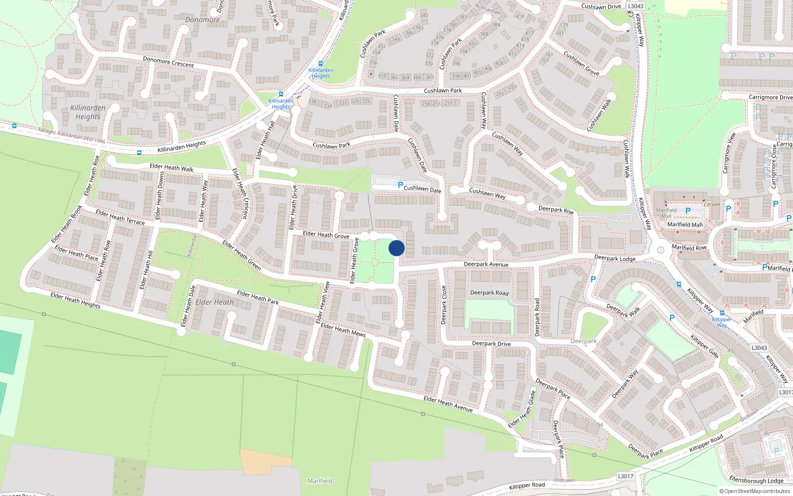 Overhead map showing the location of 20 Deerpark Square, Tallaght