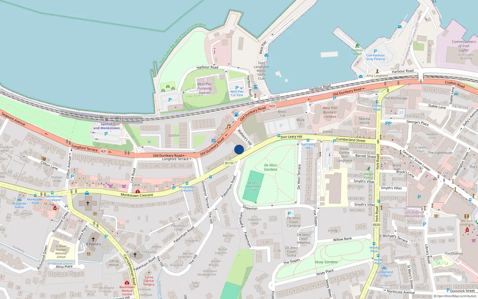 Overhead map showing the location of 20 Devesci House, Longford Place, Monkstown