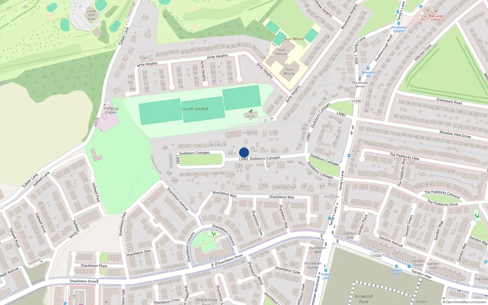 Overhead map showing the location of 20 Dodsborough Cottages, Lucan, Co Dublin