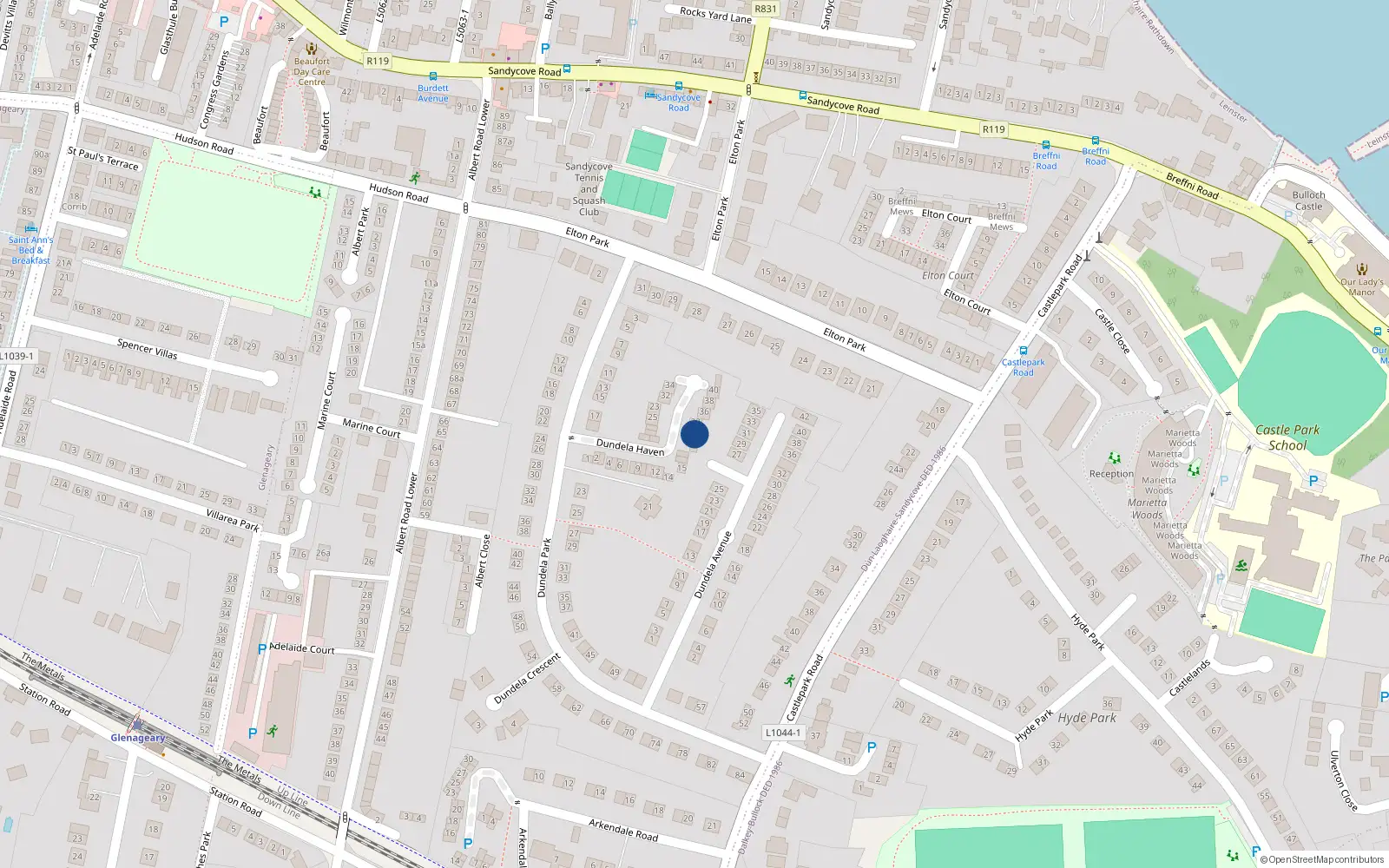 Overhead map showing the location of 20 Dundela Haven, Sandycove, Dublin