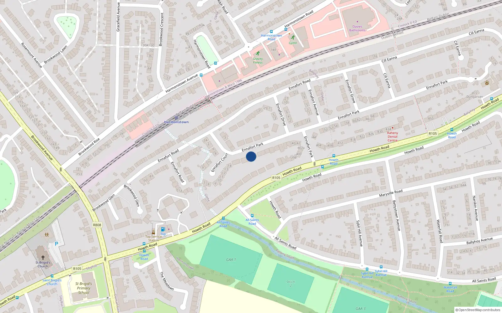 Overhead map showing the location of 20 Eanafort Park, Dublin 5