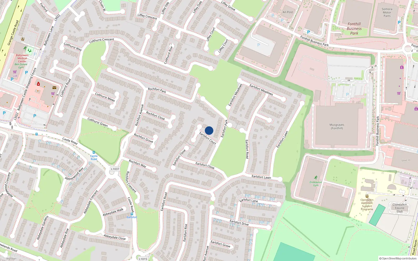 Overhead map showing the location of 20 Earlsfort Court, Lucan