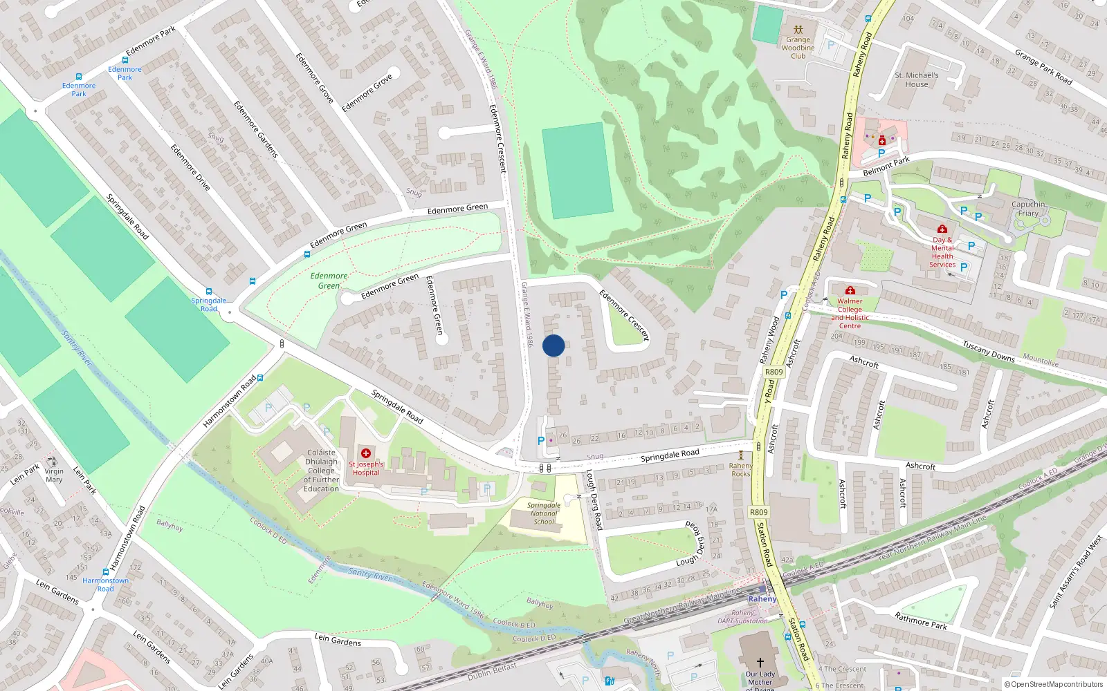 Overhead map showing the location of 20 Edenmore Crescent, Dublin 5
