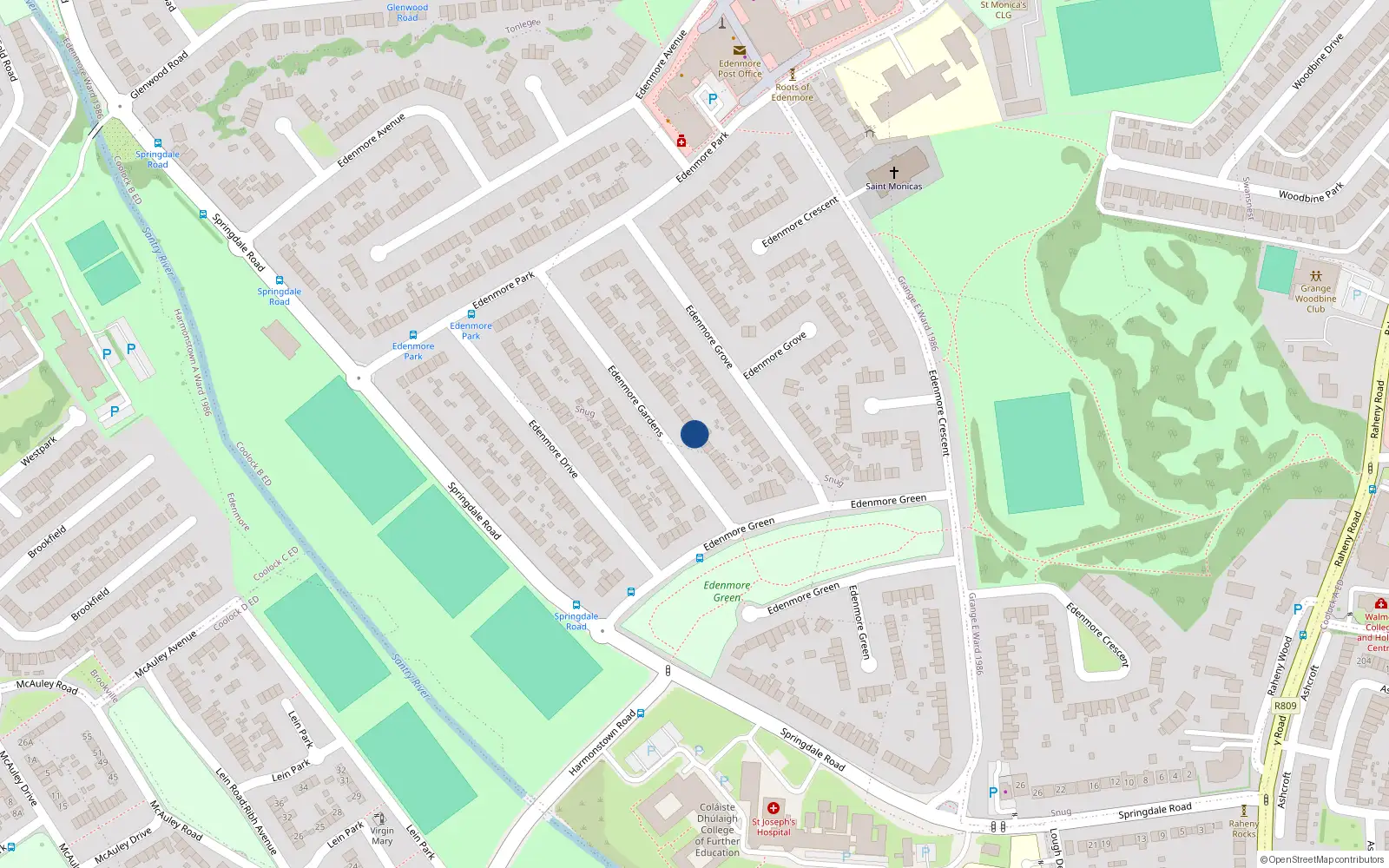 Overhead map showing the location of 20 Edenmore Gardens, Raheny, Dublin 5