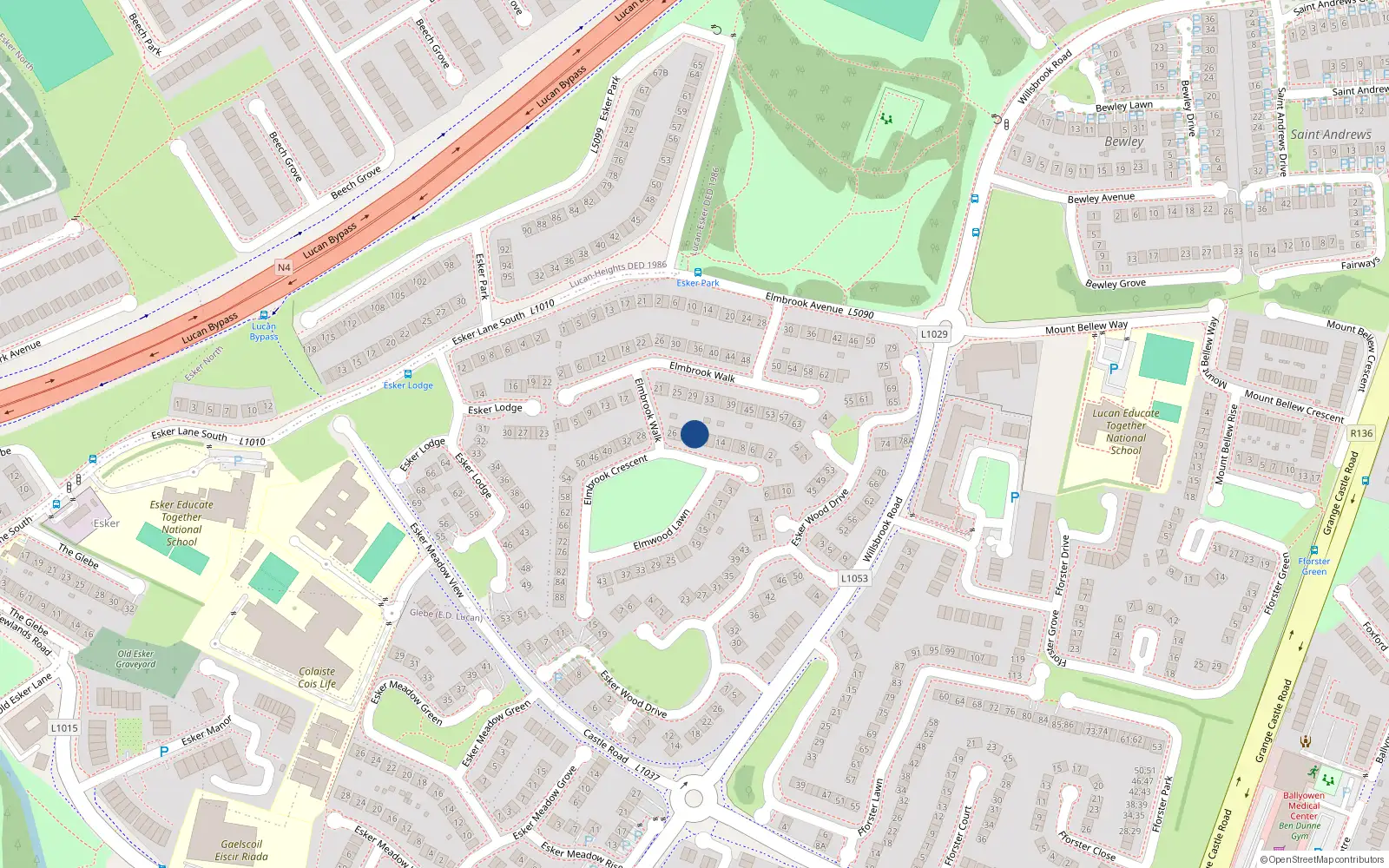 Overhead map showing the location of 20 Elmbrook Crescent, Lucan