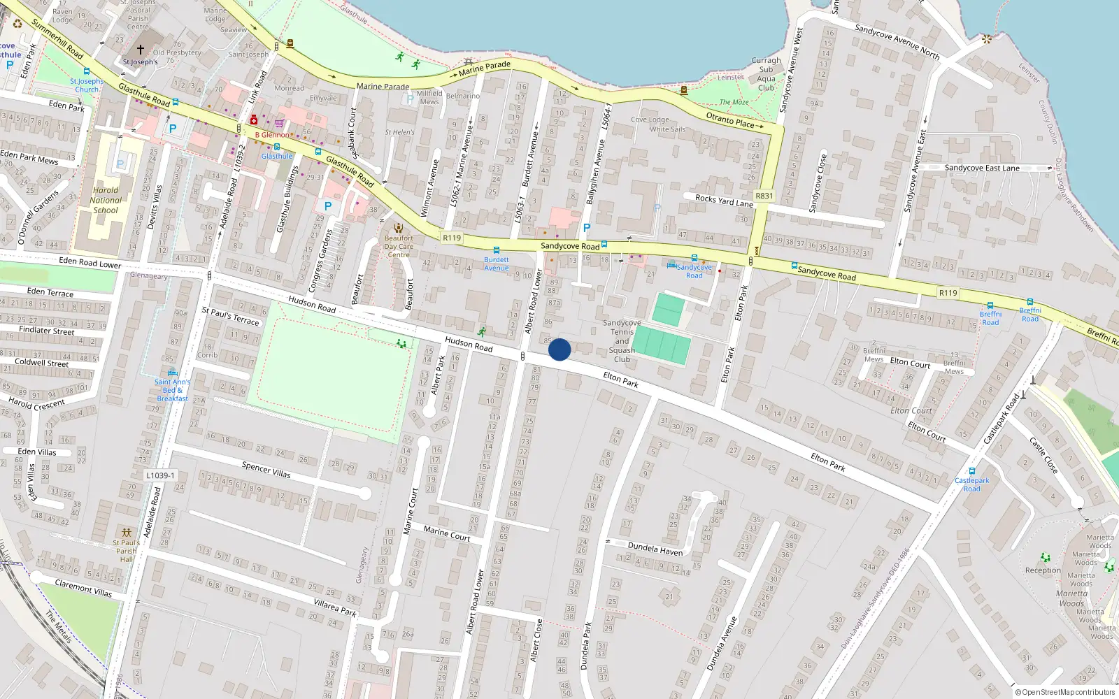 Overhead map showing the location of 20 Elton Park, Sandycove, Co Dublin