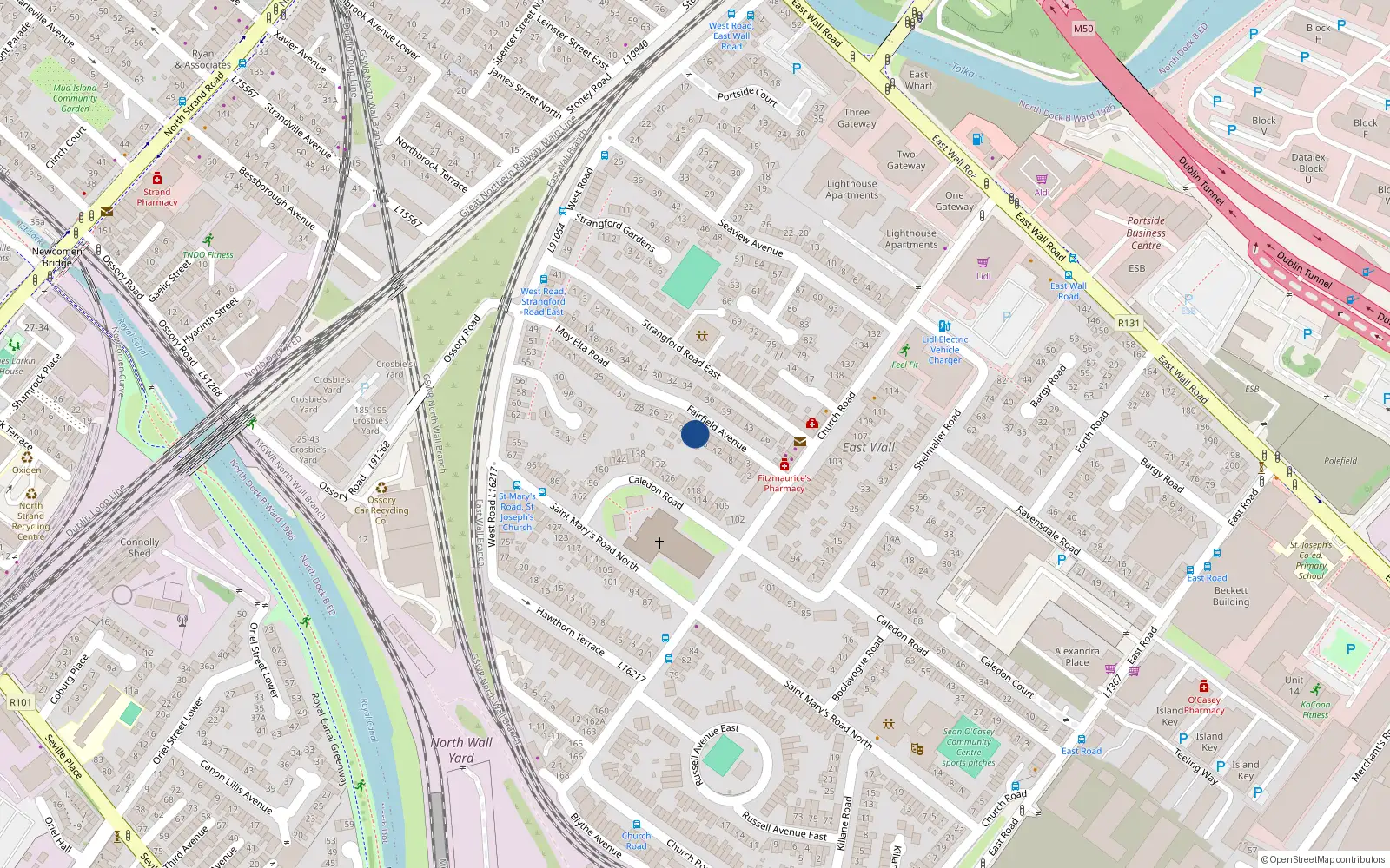 Overhead map showing the location of 20 Fairfield Avenue, Dublin 3