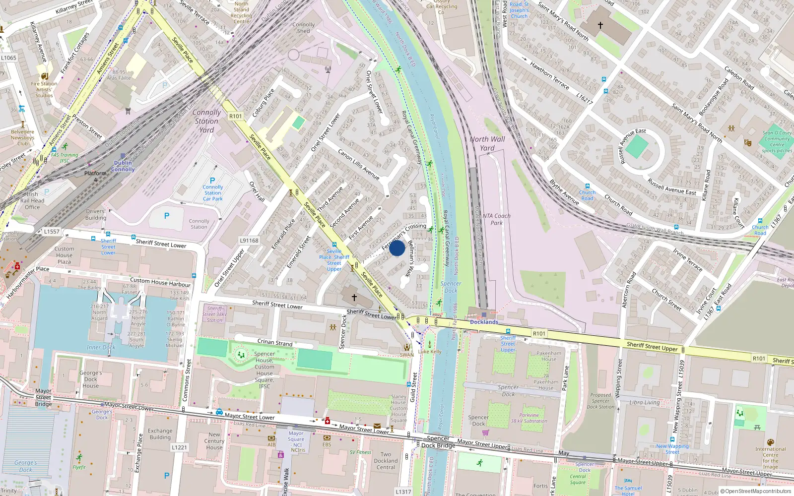Overhead map showing the location of 20, 20 Ferrymans Crossing, Dublin 1