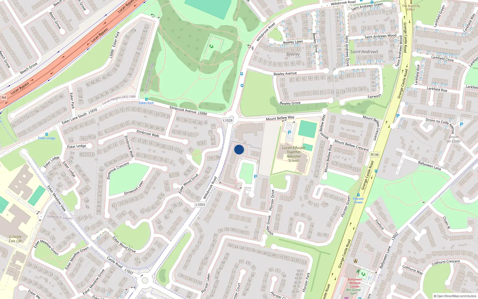 Overhead map showing the location of 20 Fforster Square, Lucan, Co Dublin