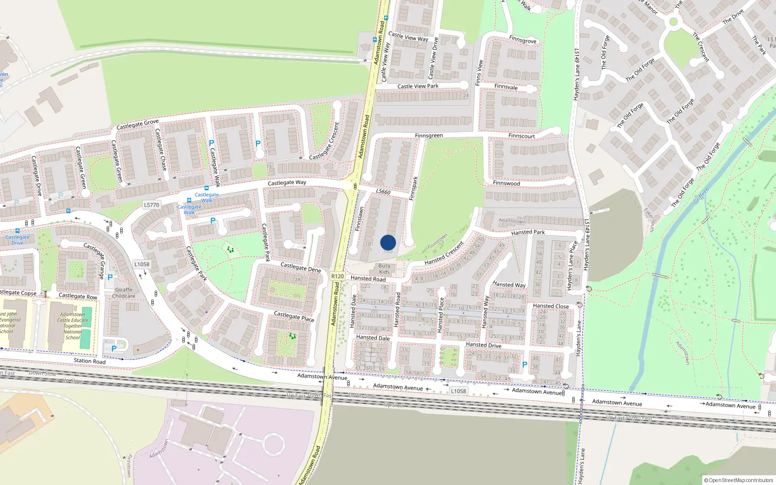 Overhead map showing the location of 20 Finnspark, Finnstown Cloisters, Lucan
