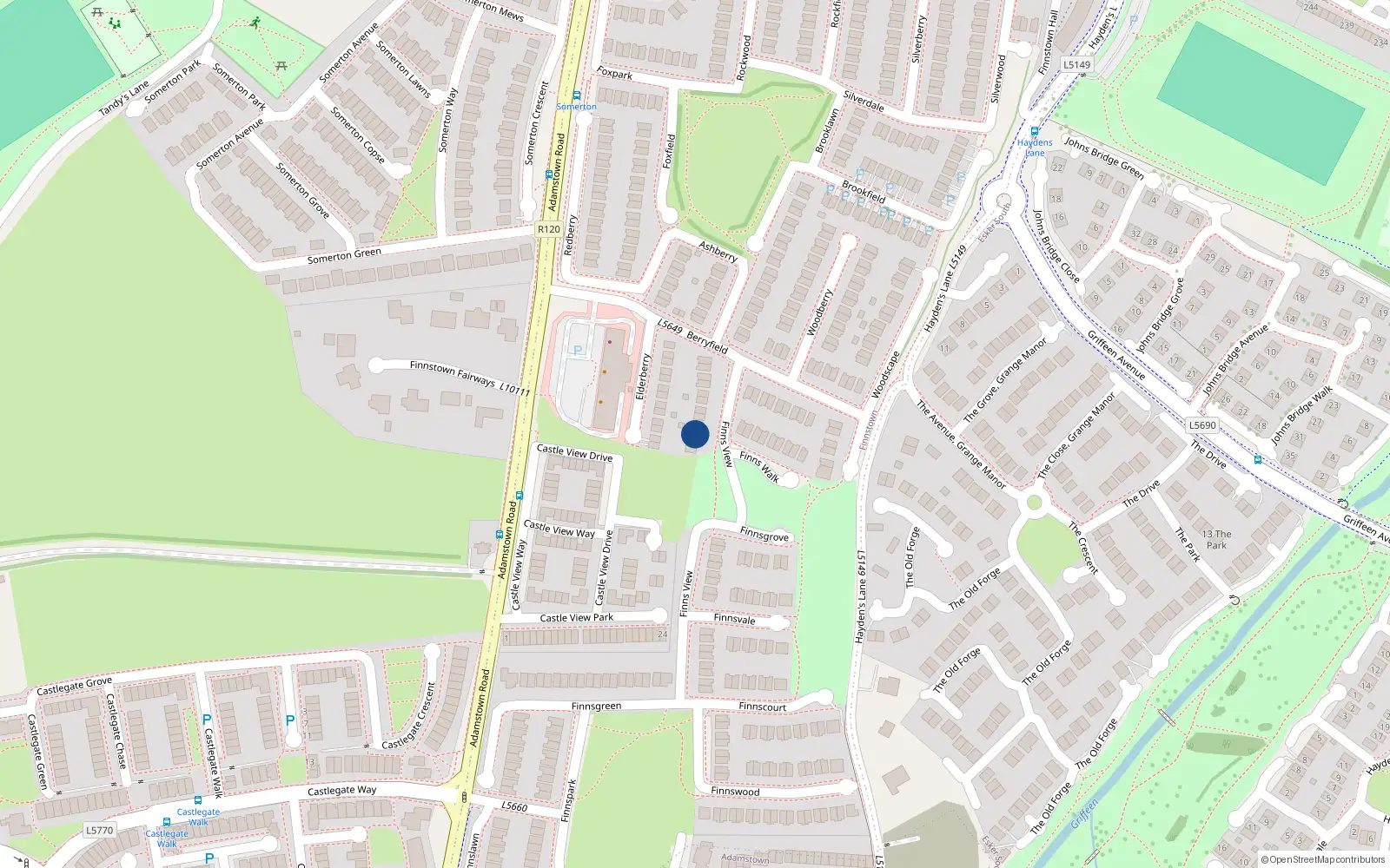 Overhead map showing the location of 20 Finnsview, Lucan