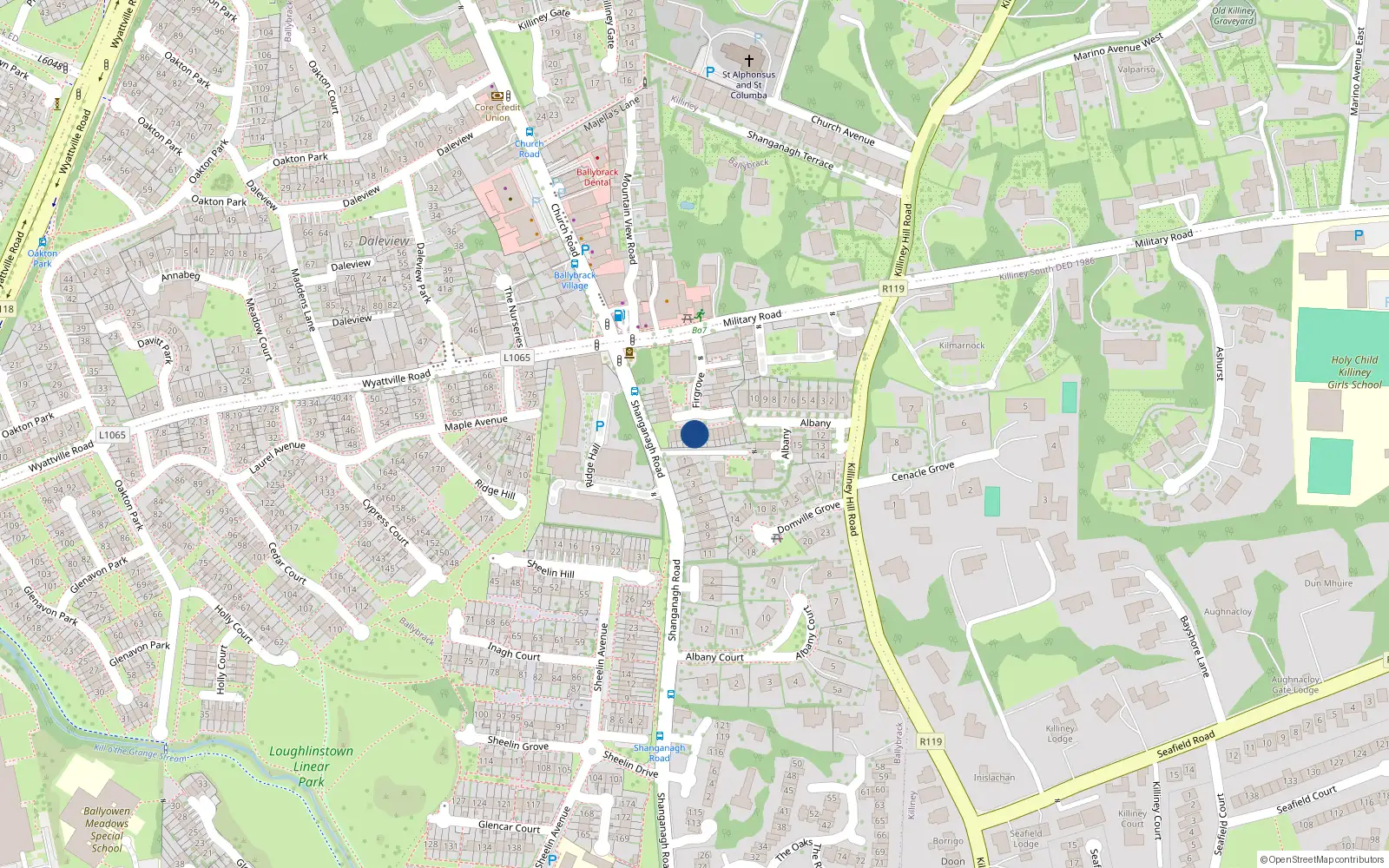 Overhead map showing the location of 20 Firgrove, Killiney