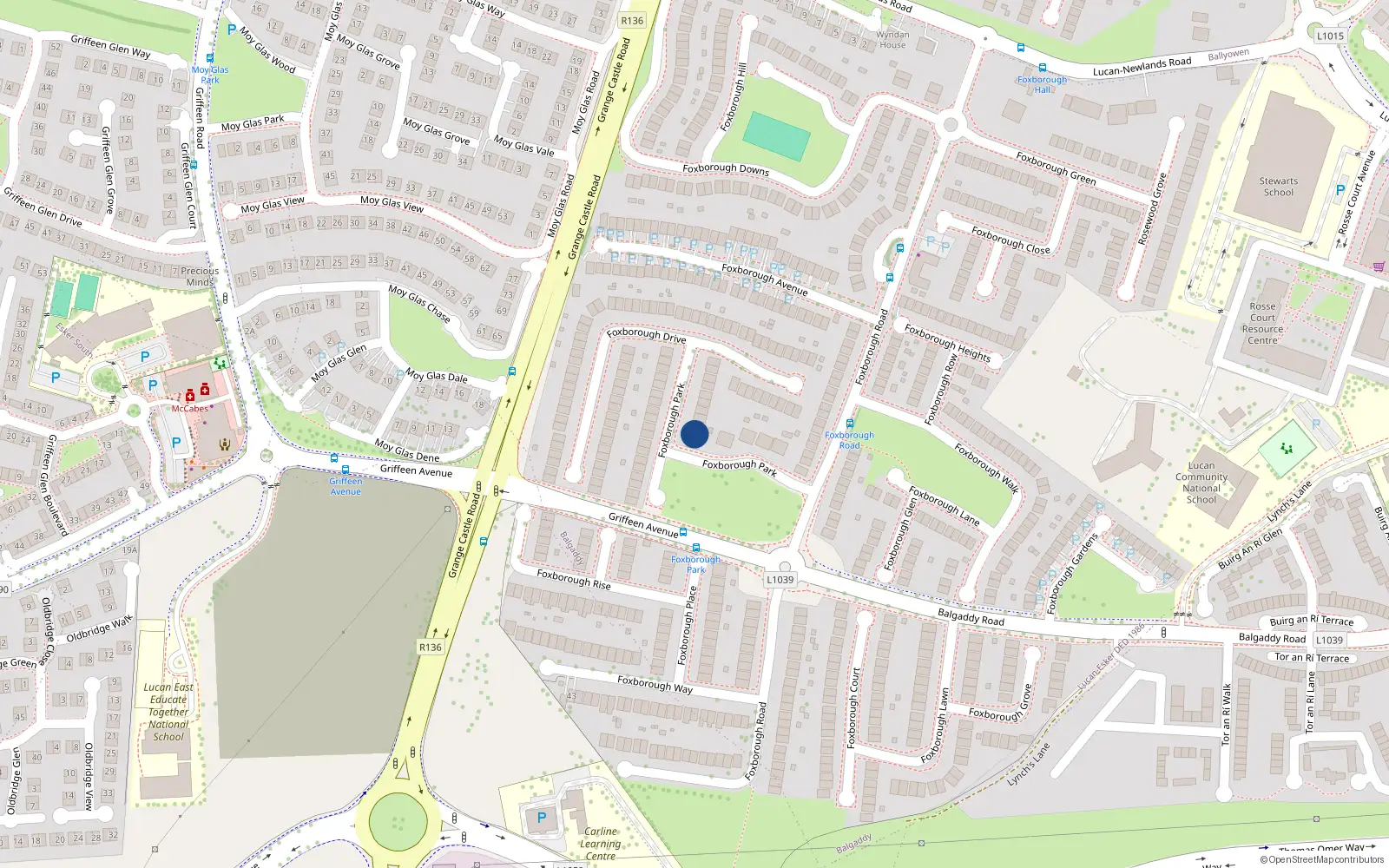 Overhead map showing the location of 20 Foxborough Park, Lucan