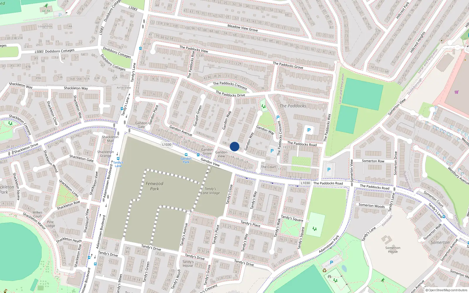 Overhead map showing the location of 20 Gandon Avenue, Lucan