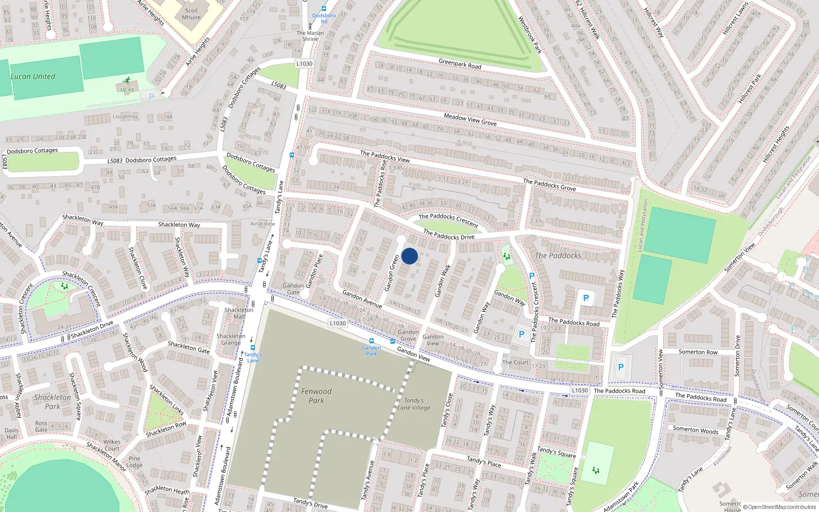 Overhead map showing the location of 20 Gandon Green, Gandon Park, Lucan