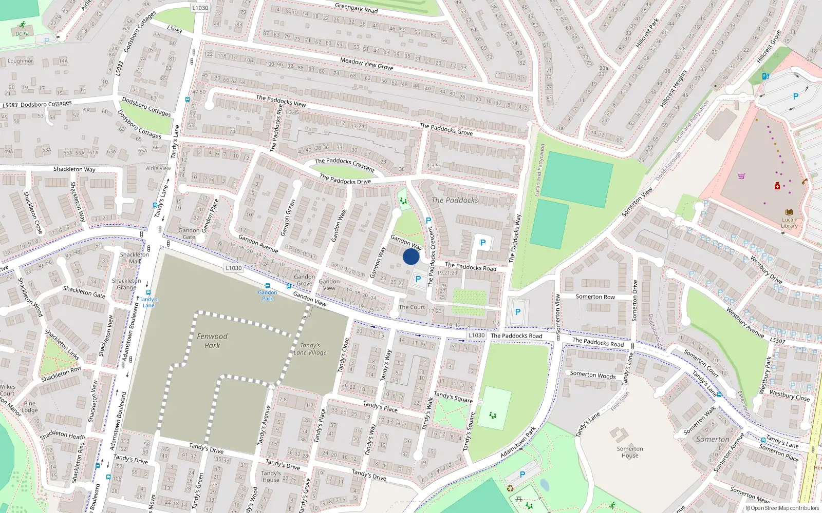 Overhead map showing the location of 20 Gandon Way, Lucan