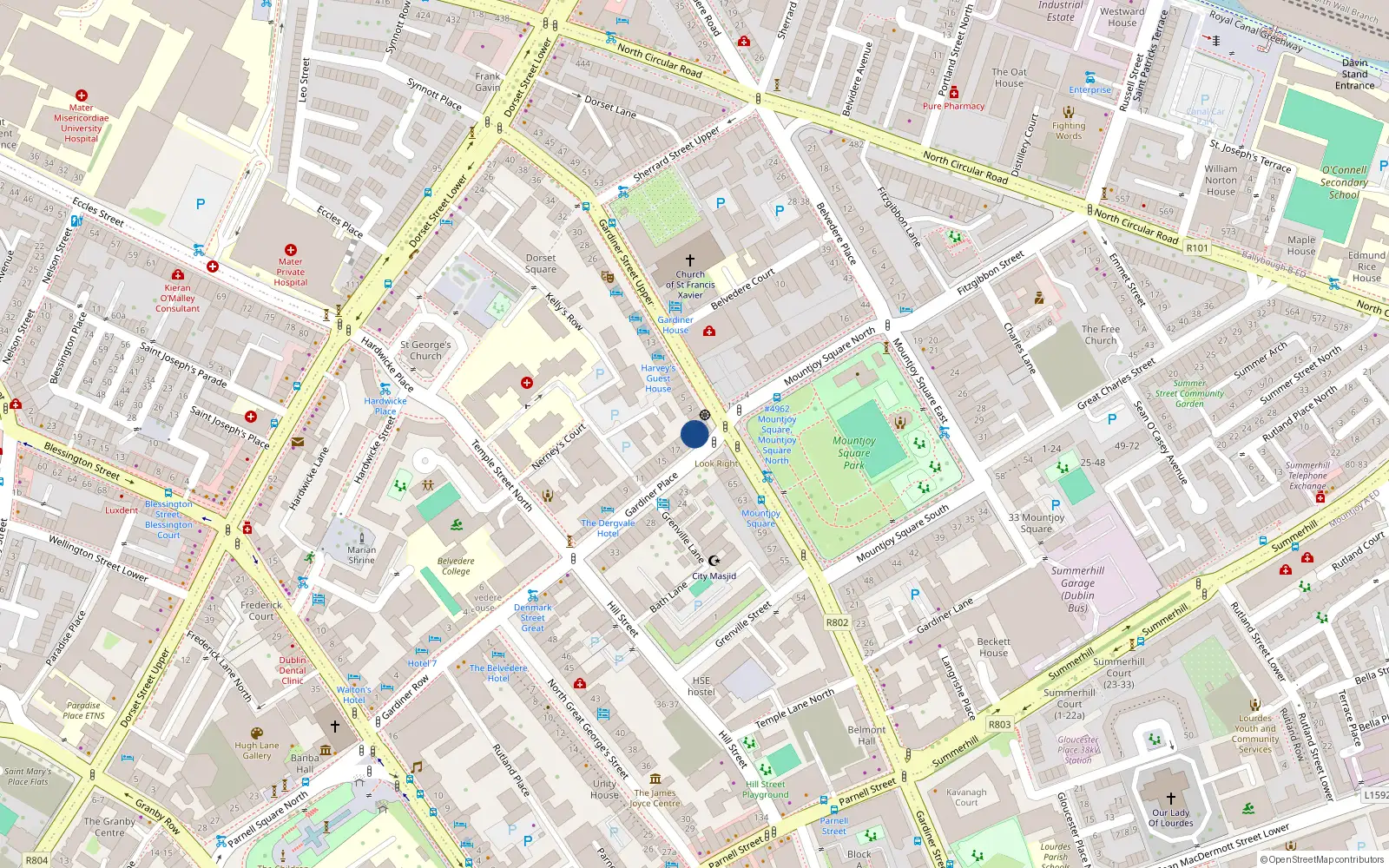 Overhead map showing the location of 20 Gardiner Place, Dublin 1