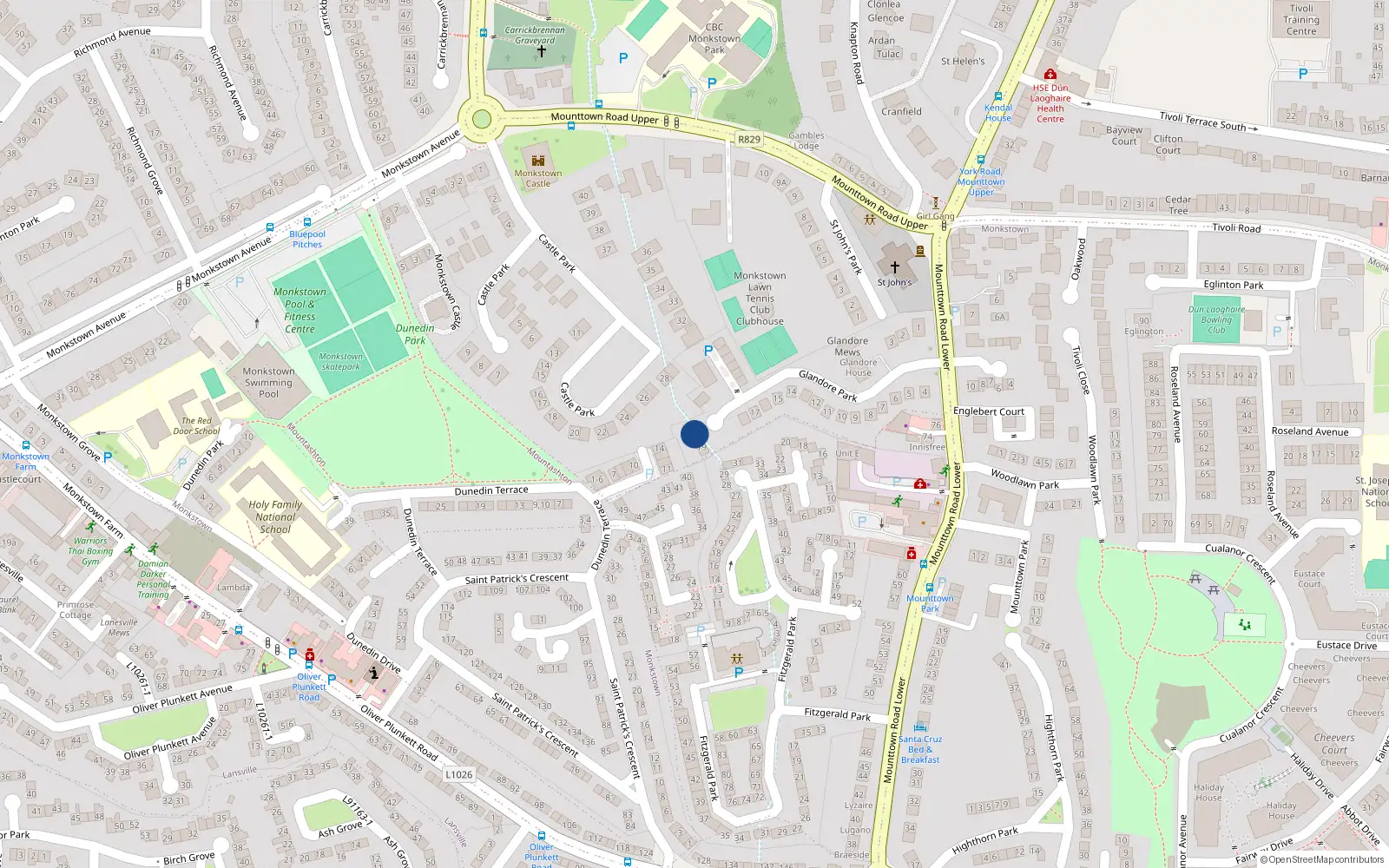 Overhead map showing the location of 20 Glandore Park, Dun Laoghaire, Dublin