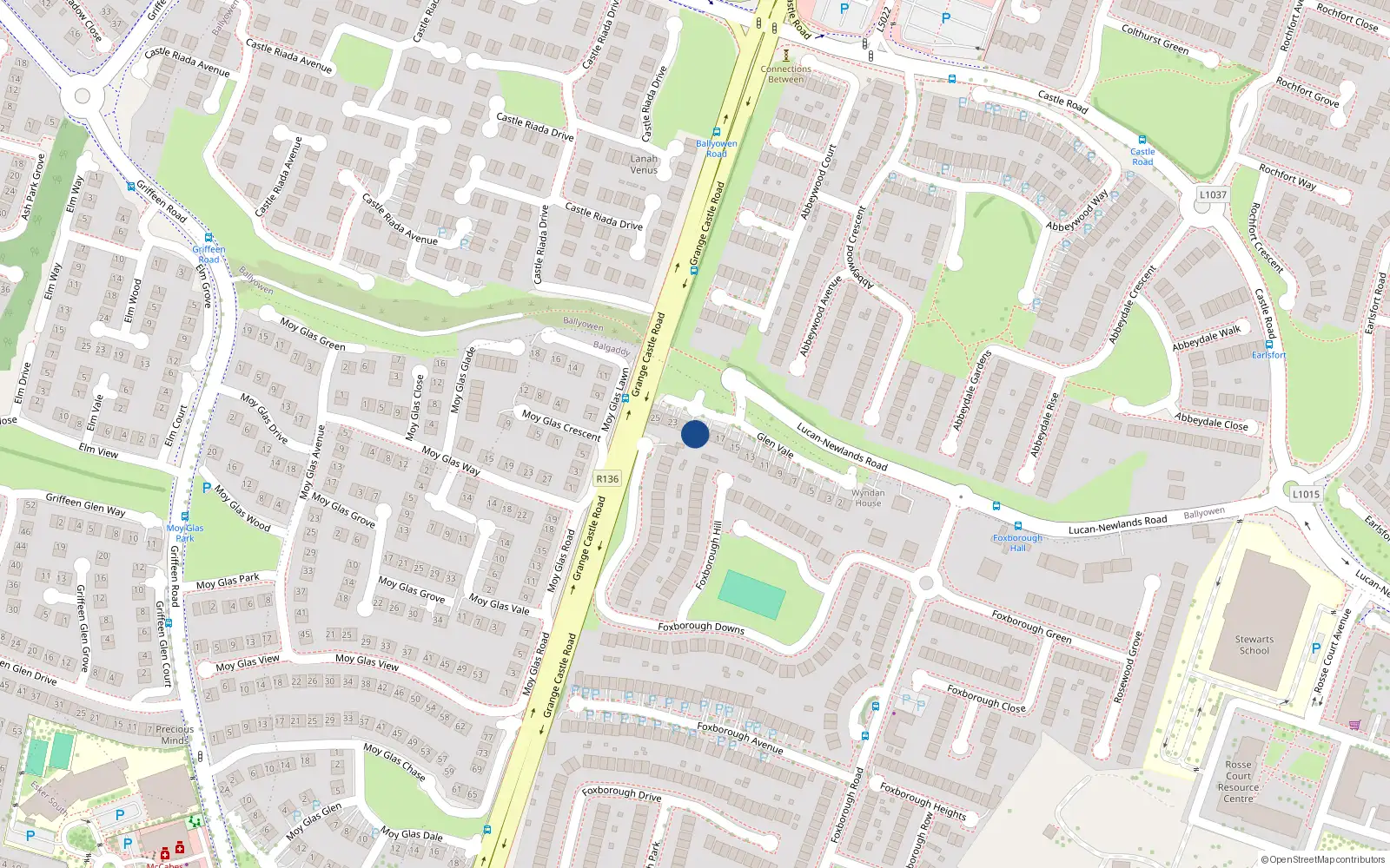 Overhead map showing the location of 20 Glen Vale, Lucan, Dublin