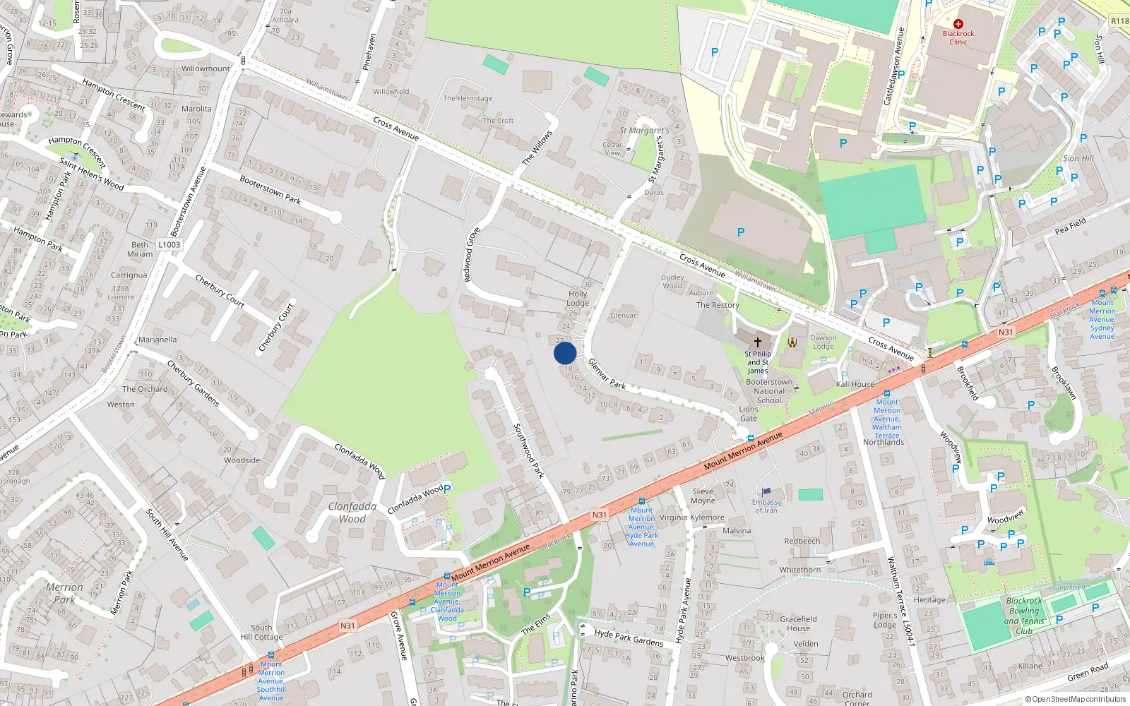 Overhead map showing the location of 20 Glenvar Park, Blackrock, Co Dublin