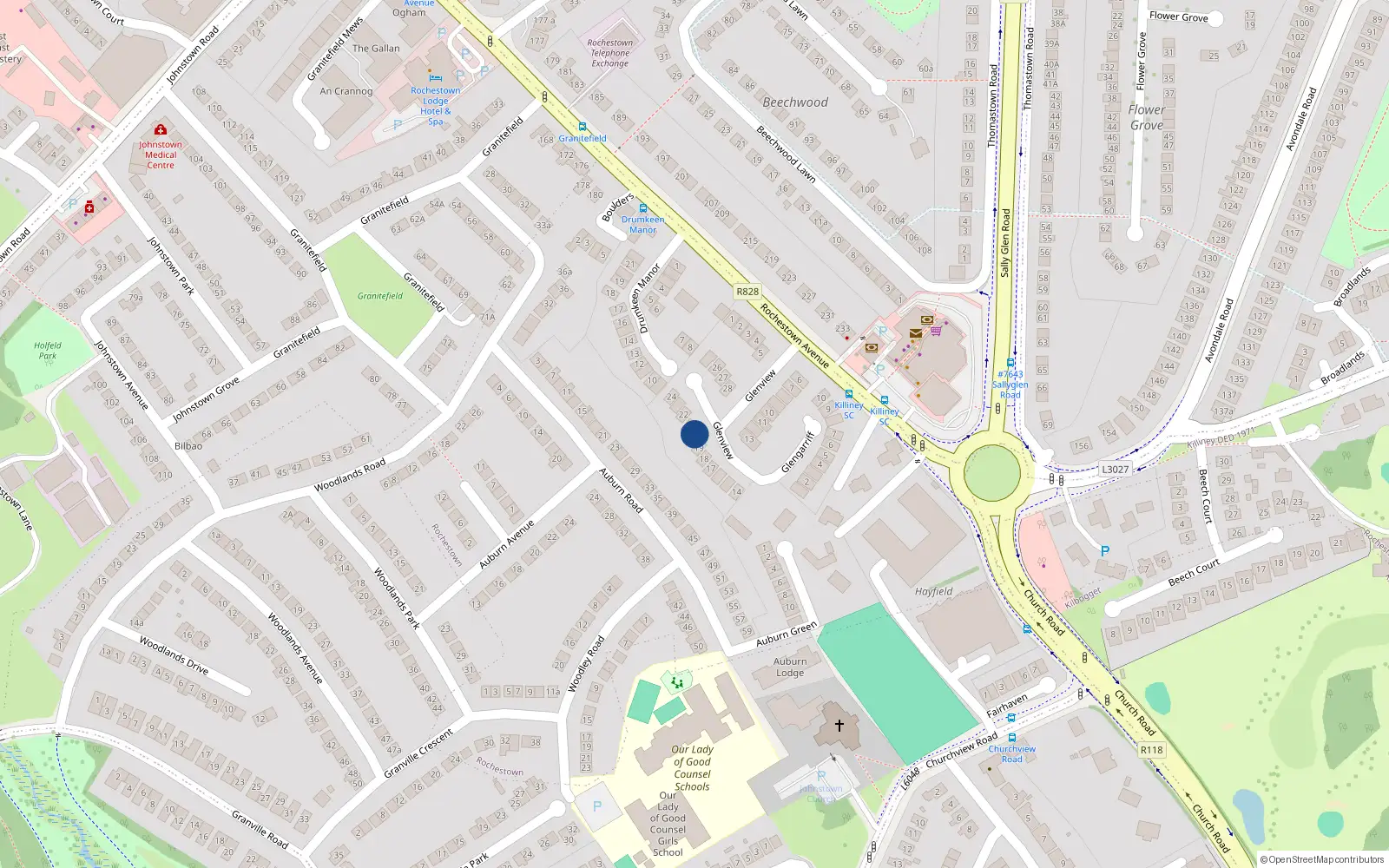 Overhead map showing the location of 20 Glenview, Dun Laoghaire