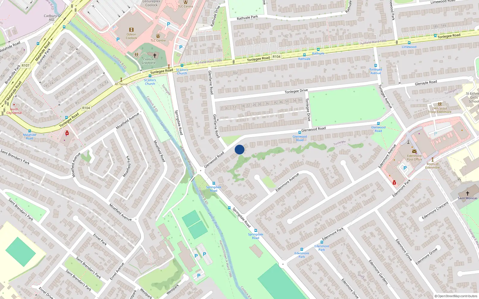 Overhead map showing the location of 20 Glenwood Road, Dublin 5