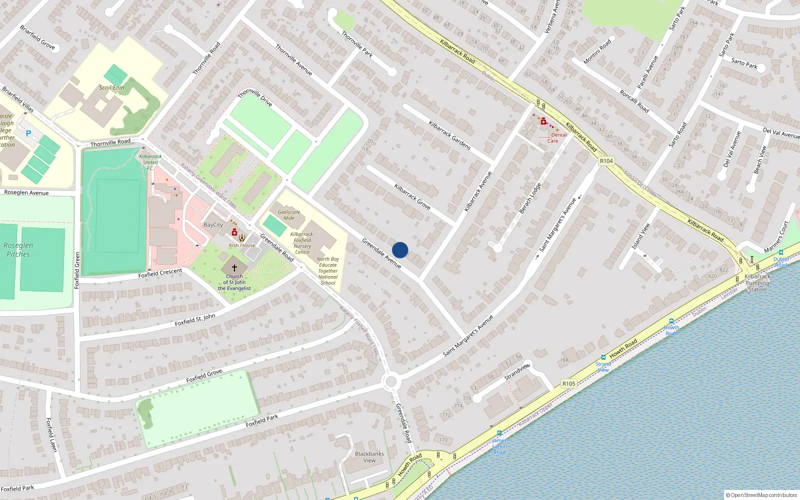 Overhead map showing the location of 20 Greendale Avenue, Raheny, Dublin